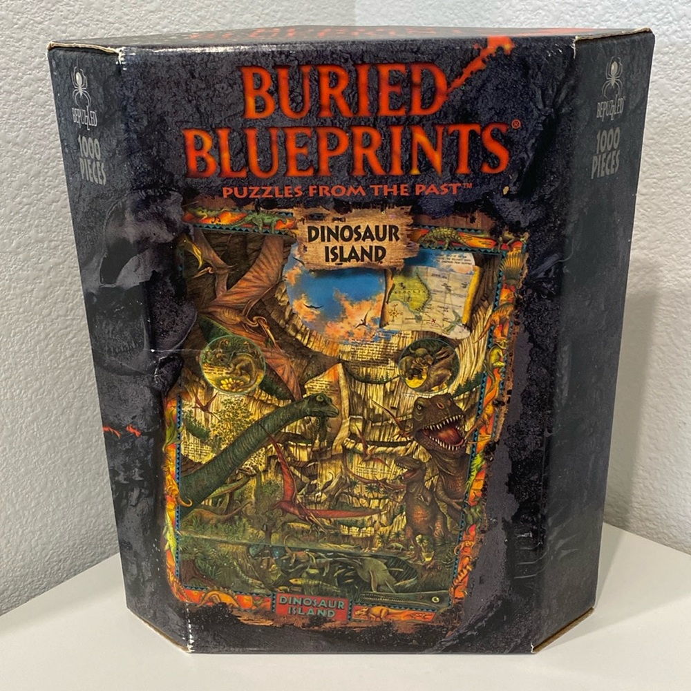 1997 Vintage BURIED BLUEPRINTS puzzle DINOSAUR ISLAND 1000 pcs NEW IN BOX!!